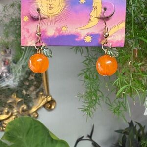 Orange Bead Leaf Earrings